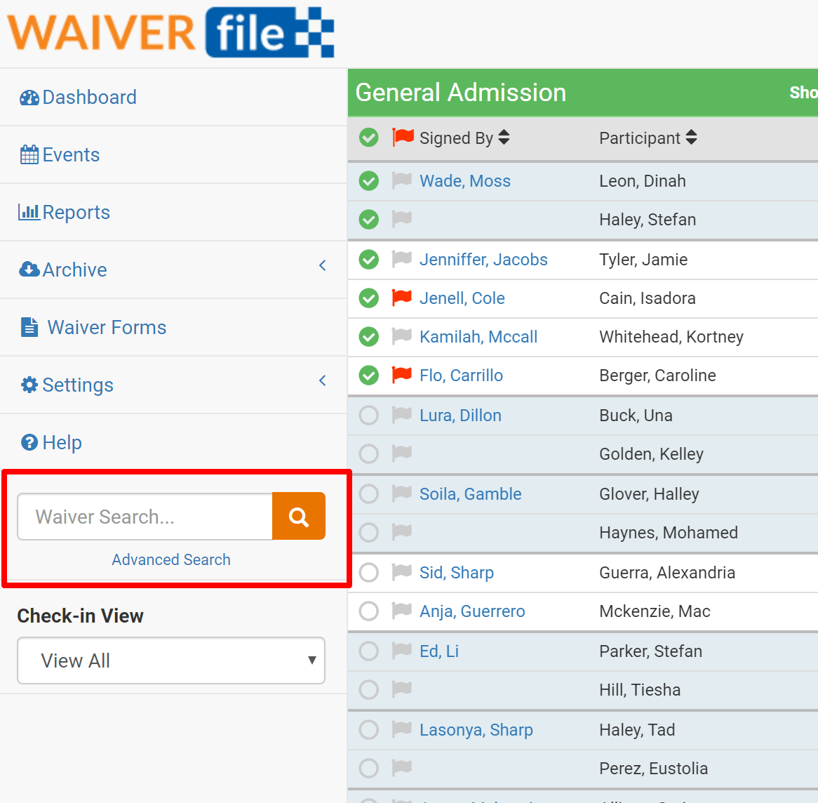 Waiver Search location
